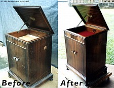 Old Victrola manual phonograph cabinet restored using only Dr. Woodwell's Wood Elixir