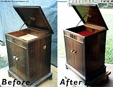 Old Victrola manual phonograph cabinet restored using only Dr. Woodwell's Wood Elixir